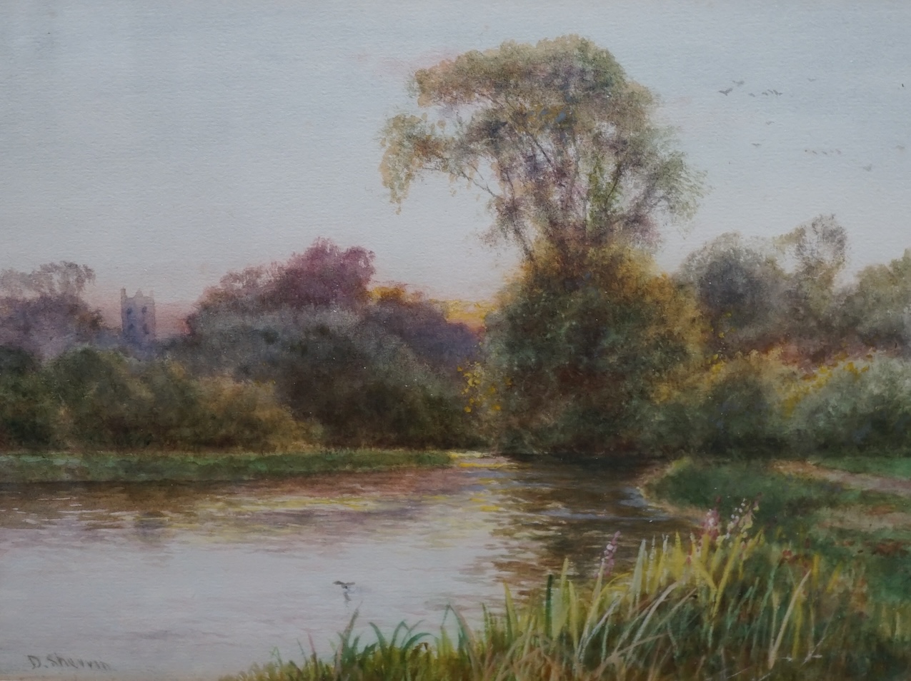 Daniel Sherrin (1868-1940), watercolour, riverscape, signed, 22 x 28cm. Condition - fair